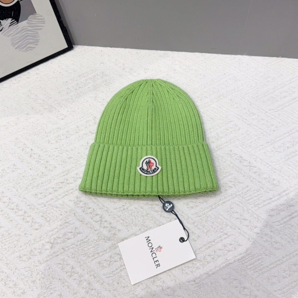 Moncler Light Green Ribbed Knit Hat